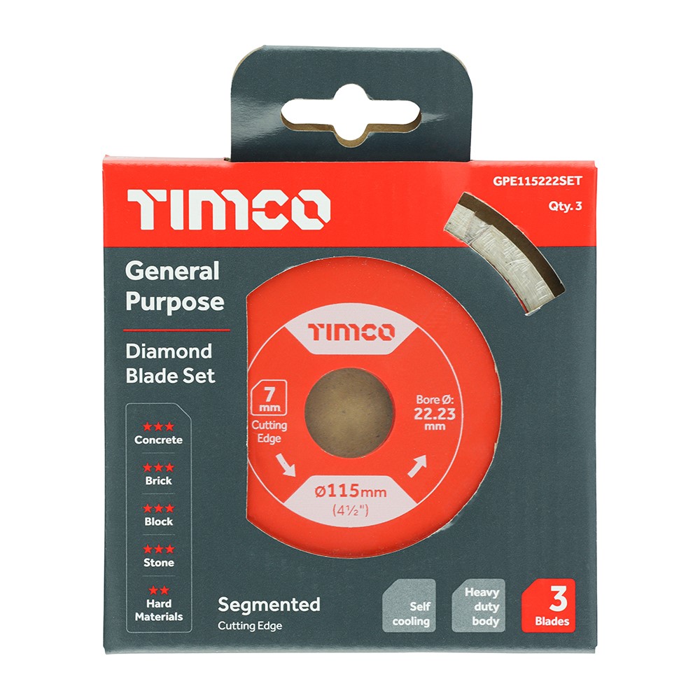 TIMCO General Purpose Diamond Blade - Segmented 115 x 22.2mm (3 Pack)