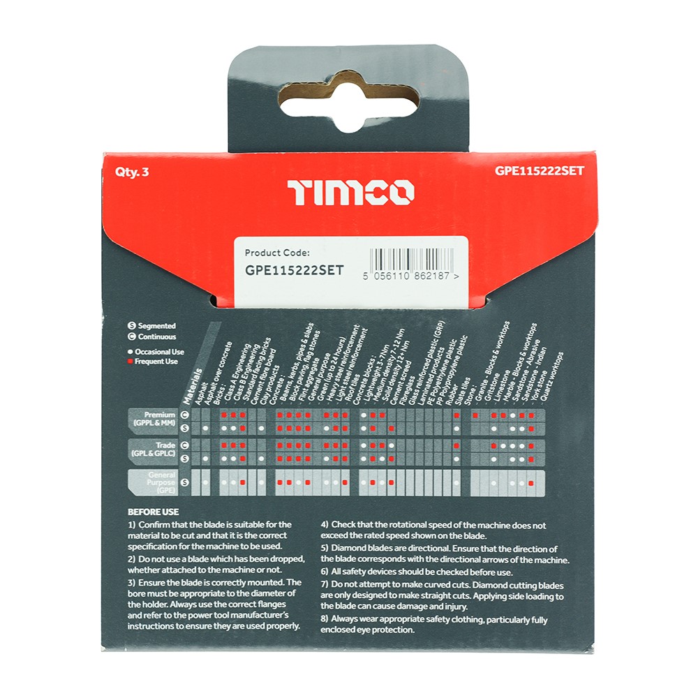 TIMCO General Purpose Diamond Blade - Segmented 115 x 22.2mm (3 Pack)