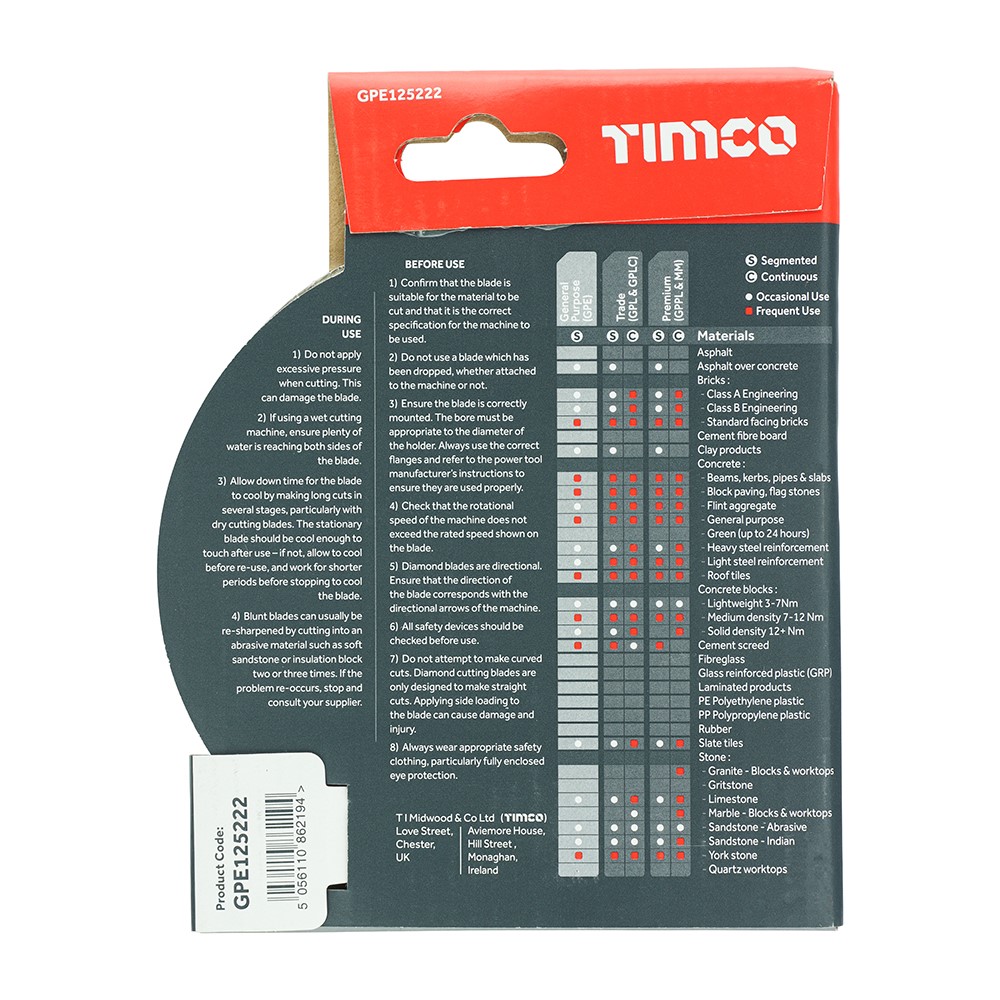 TIMCO Premium Diamond Blade Segmented 125 x 22.2mm