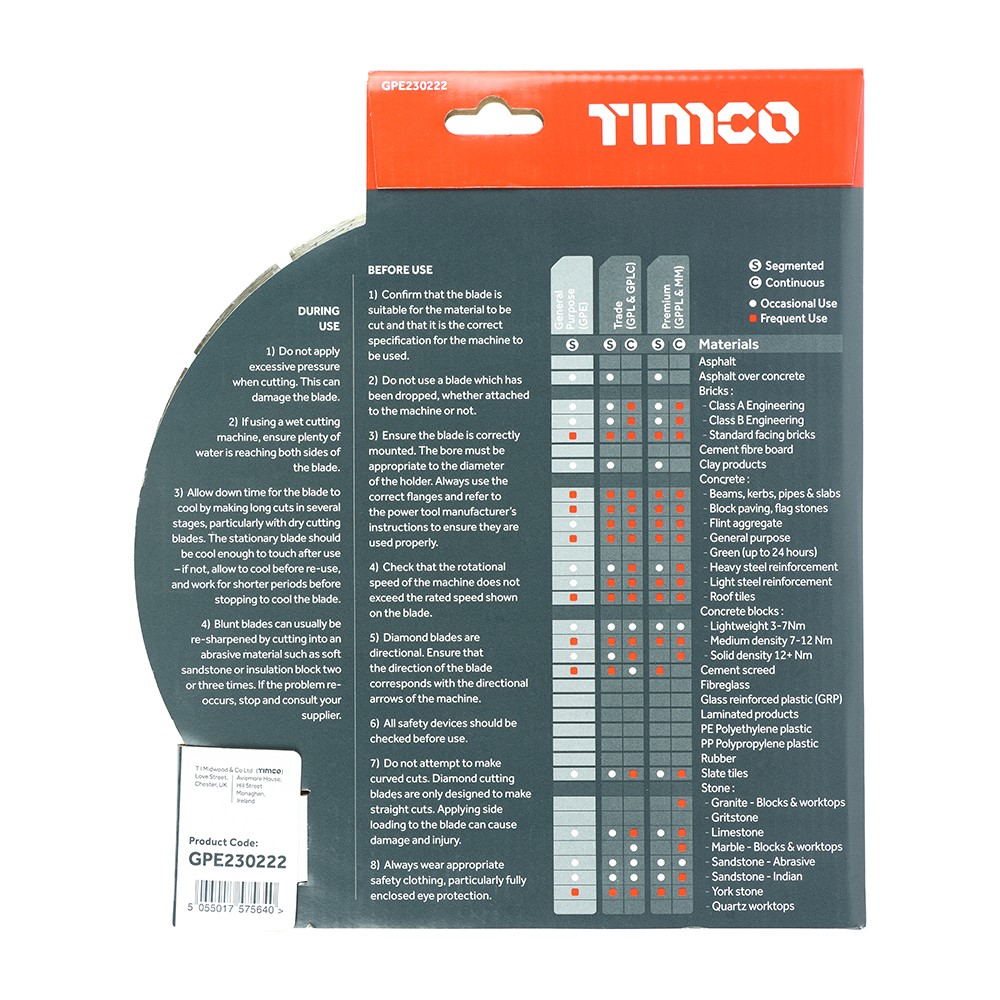 TIMCO General Purpose Diamond Blade - Segmented 230 x 22.2mm