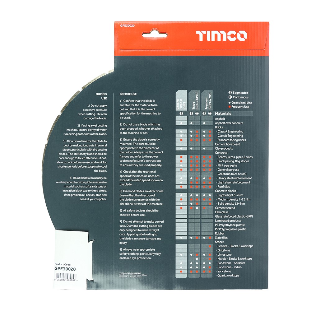 TIMCO General Purpose Diamond Blade - Segmented 300 x 20.0mm