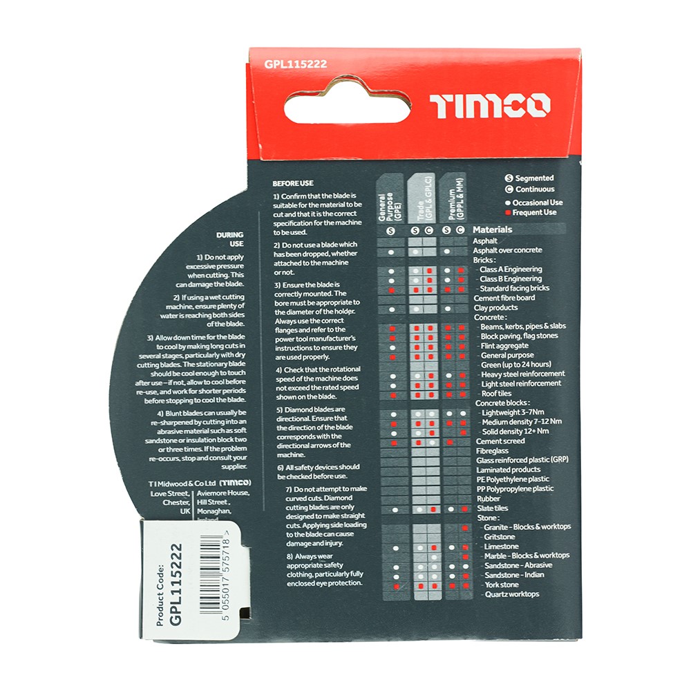 TIMCO Trade Diamond Blade - Segmented 115 x 22.2mm