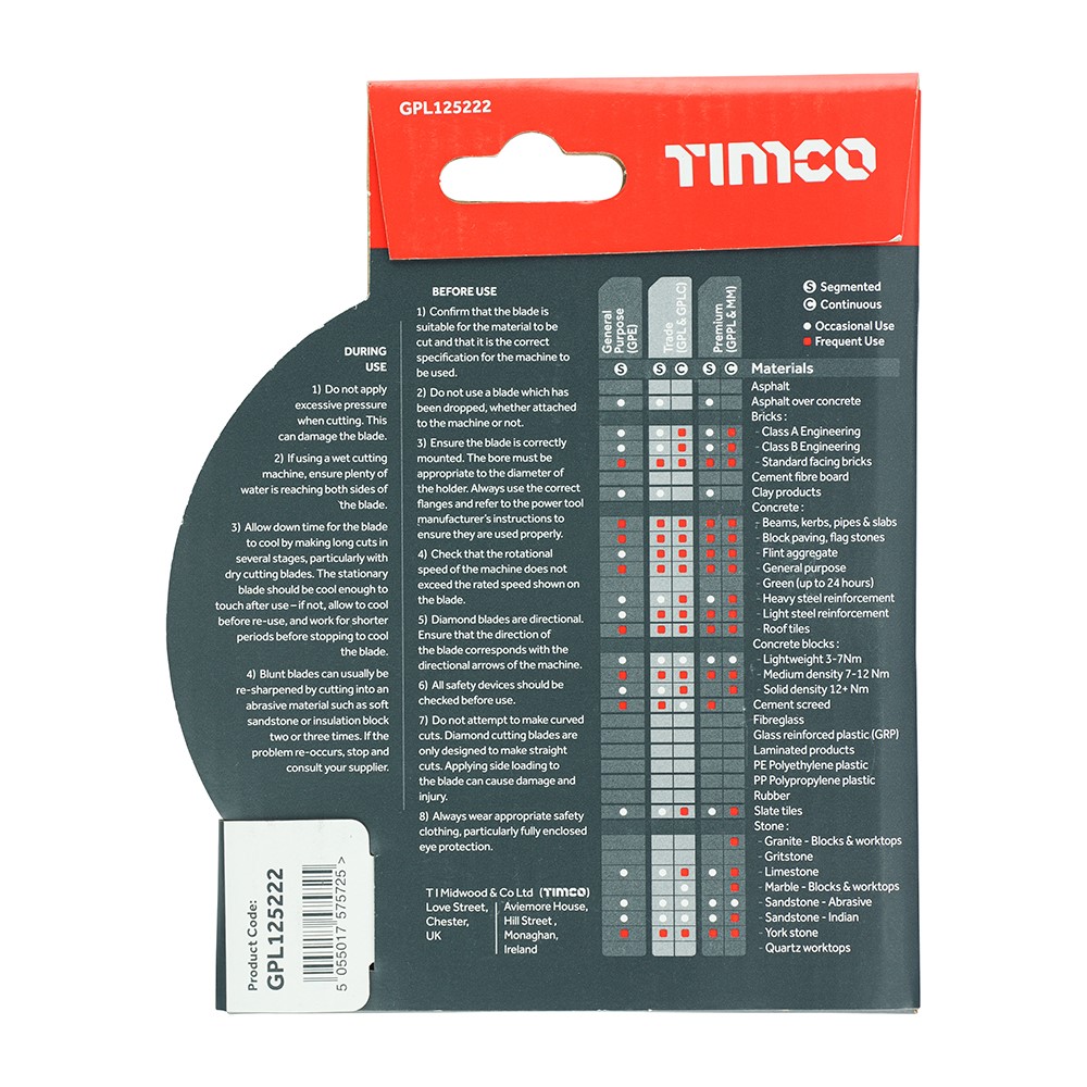 TIMCO Trade Diamond Blade - Segmented 125 x 22.2mm