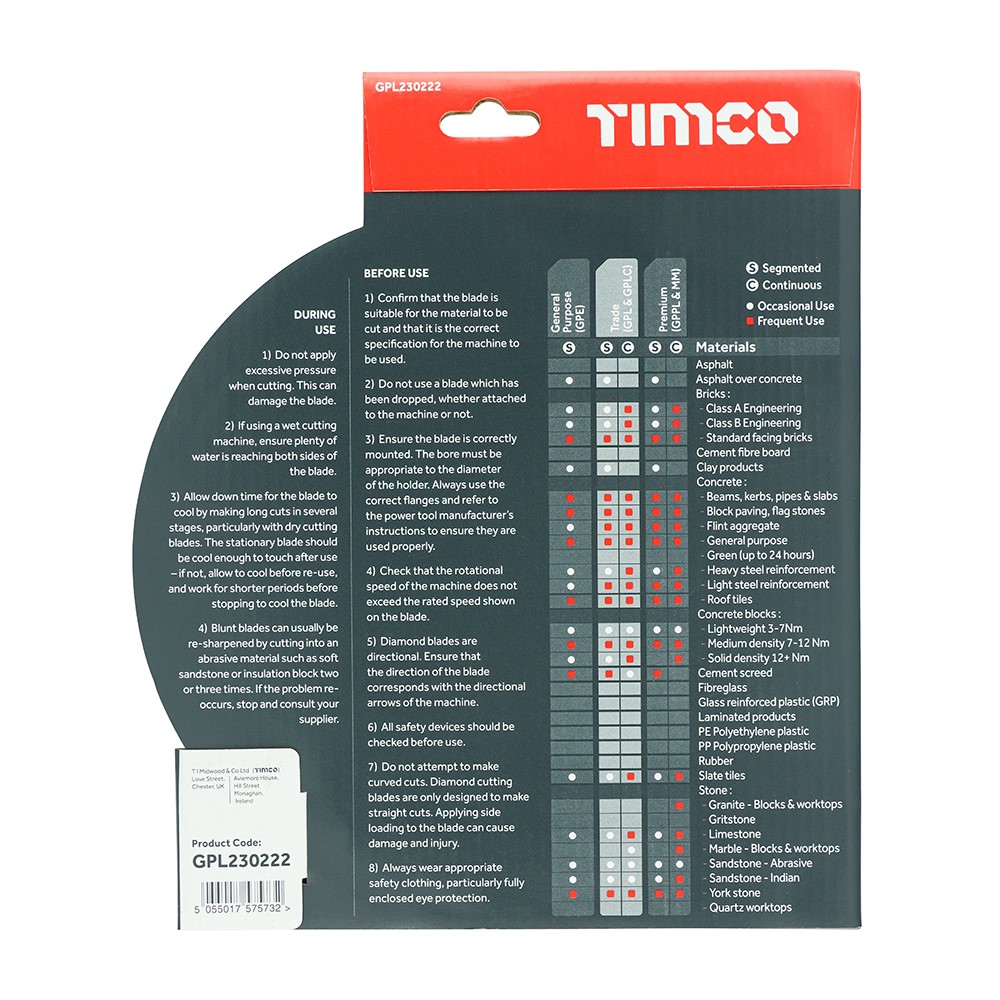 TIMCO Trade Diamond Blade - Segmented 230 x 22.2mm