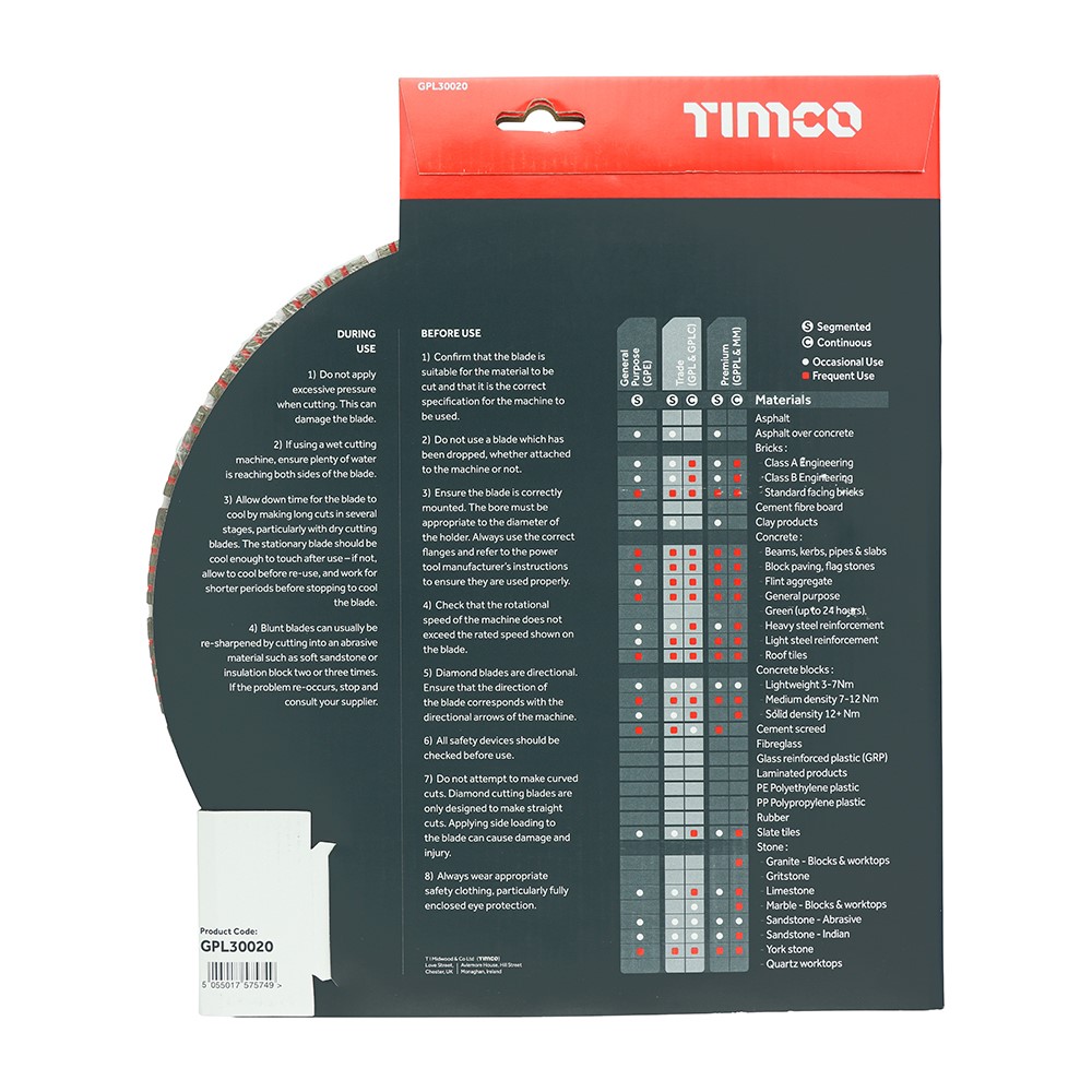 TIMCO Trade Diamond Blade - Segmented 300 x 20.0mm