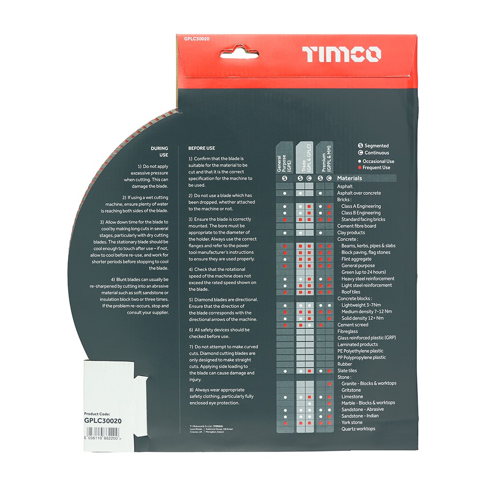 TIMCO Trade Diamond Blade - Continuous 300 x 20.0mm