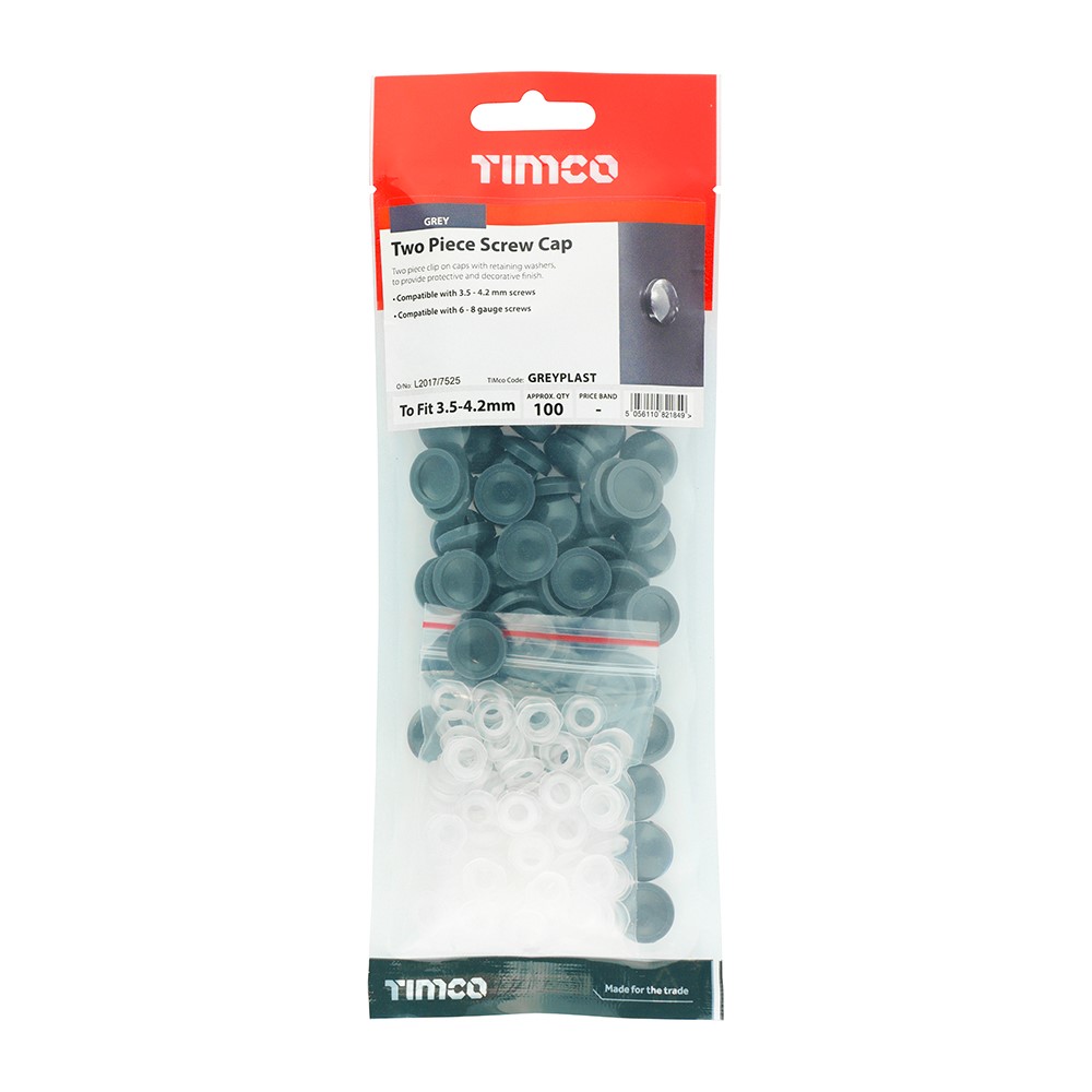 TIMCO Two Piece Screw Caps - Grey to Fit 3.5 to 4.2mm Screw (100 Pack)