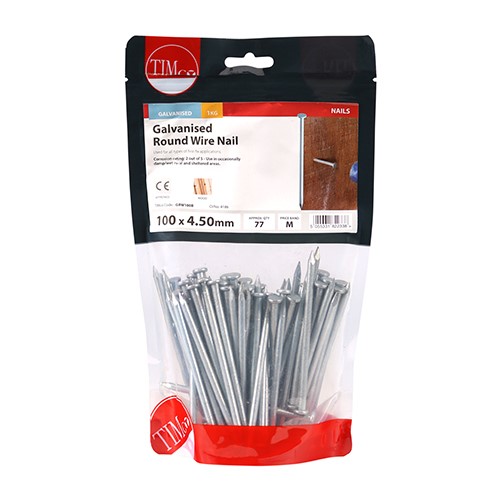 TIMCO Round Wire Nails - Galvanised 100 x 4.50mm (1kg)