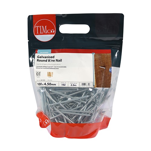 TIMCO Round Wire Nails - Galvanised 100 x 4.50mm (2.5kg)