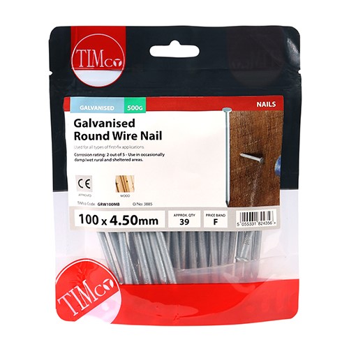 TIMCO Round Wire Nails - Galvanised 100 x 4.50mm (0.5kg)