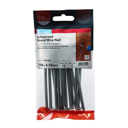 TIMCO Round Wire Nails - Galvanised 100 x 4.50mm (15)