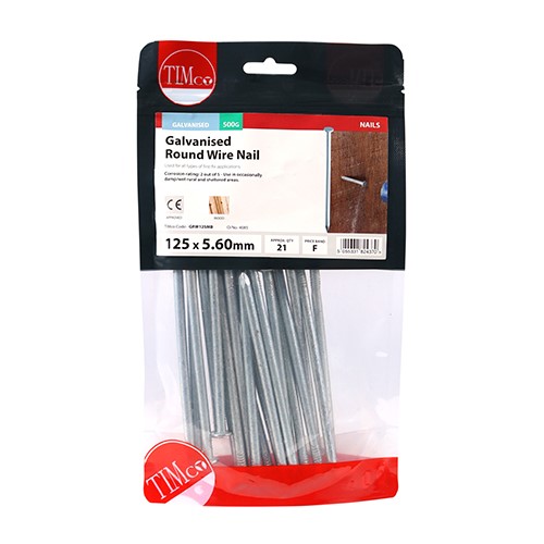 TIMCO Round Wire Nails - Galvanised 125 x 5.60mm (0.5kg)