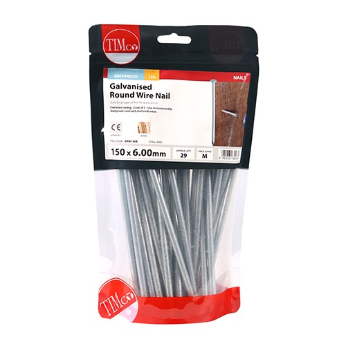 TIMCO Round Wire Nails - Galvanised 150 x 6.00mm (1kg)