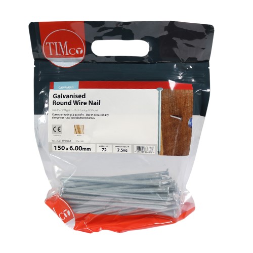 TIMCO Round Wire Nails - Galvanised 150 x 6.00mm (2.5kg)