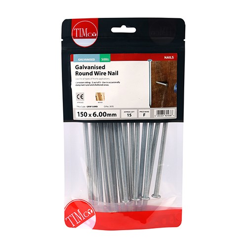 TIMCO Round Wire Nails - Galvanised 150 x 6.00mm (0.5kg)