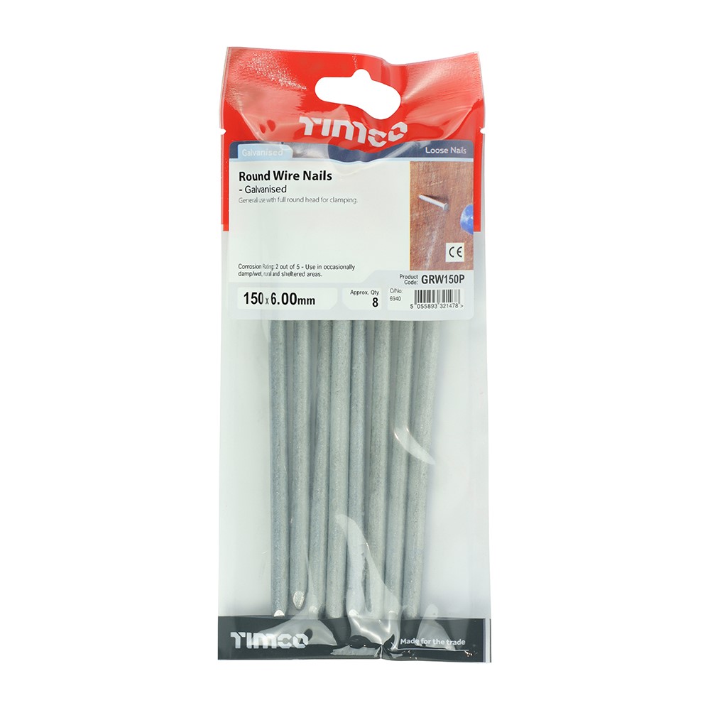 TIMCO Round Wire Nails - Galvanised 150 x 6.00mm (8)