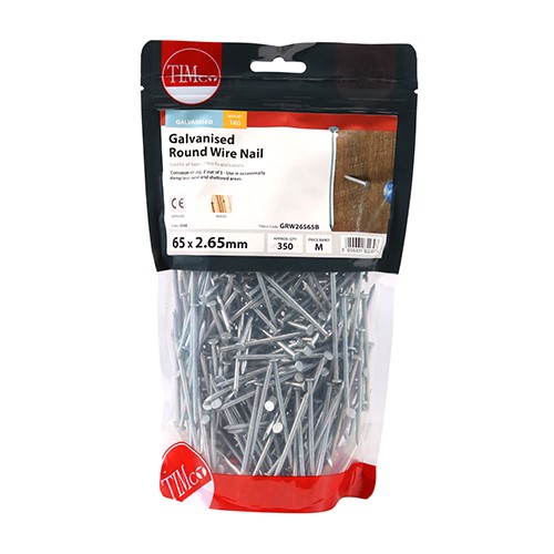 TIMCO Round Wire Nails - Galvanised 65 x 2.65mm (1kg)