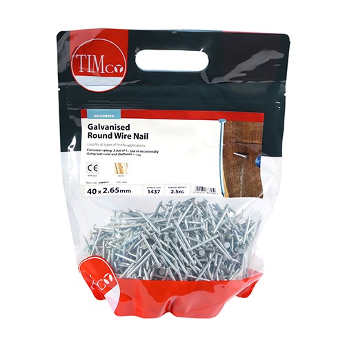 TIMCO Round Wire Nails - Galvanised 40 x 2.65mm (2.5kg)