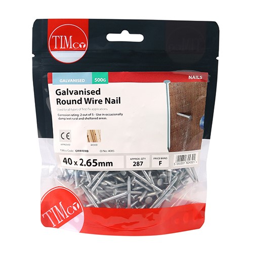 TIMCO Round Wire Nails - Galvanised 40 x 2.65mm (0.5kg)