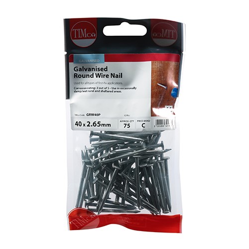 TIMCO Round Wire Nails - Galvanised 40 x 2.65mm (75)