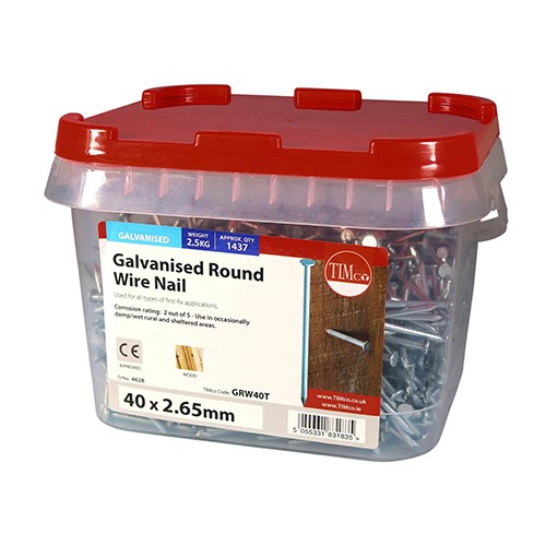 TIMCO Round Wire Nails - Galvanised 40 x 2.65mm (2.5kg TIMtub)