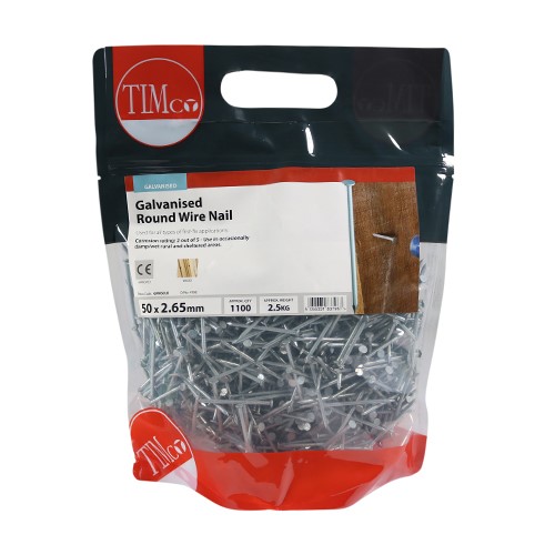 TIMCO Round Wire Nails - Galvanised 50 x 2.65mm (2.5kg)