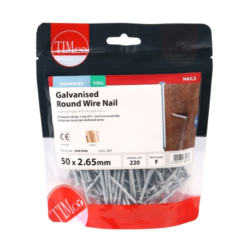 TIMCO Round Wire Nails - Galvanised 50 x 2.65mm (0.5kg)