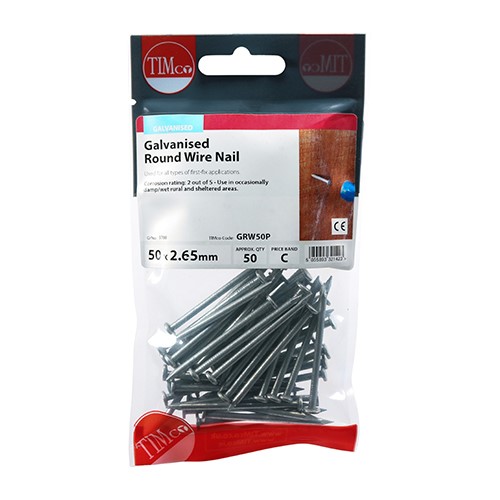 TIMCO Round Wire Nails - Galvanised 50 x 2.65mm (50)