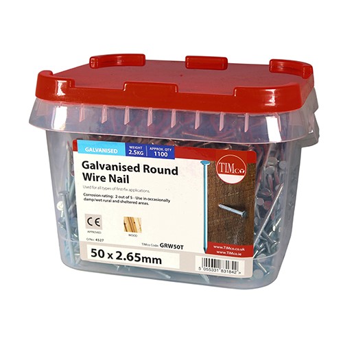 TIMCO Round Wire Nails - Galvanised 50 x 2.65mm (2.5kg TIMtub)