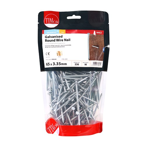 TIMCO Round Wire Nails - Galvanised 65 x 3.35mm (1kg)