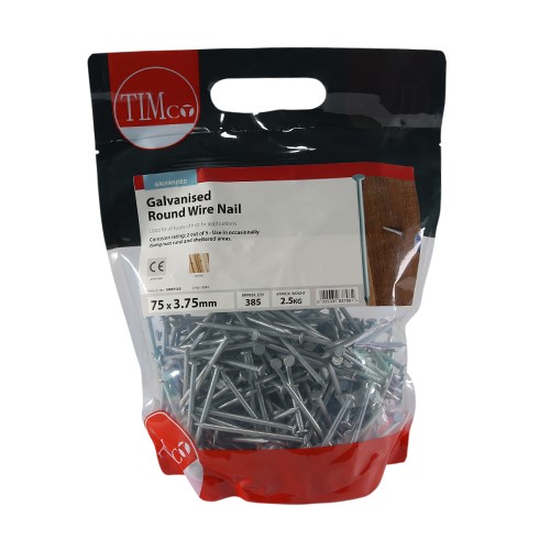 TIMCO Round Wire Nails - Galvanised 75 x 3.75mm (2.5kg)