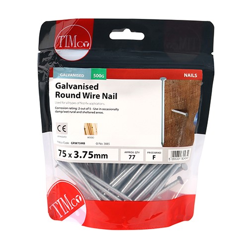 TIMCO Round Wire Nails - Galvanised 75 x 3.75mm (0.5kg)
