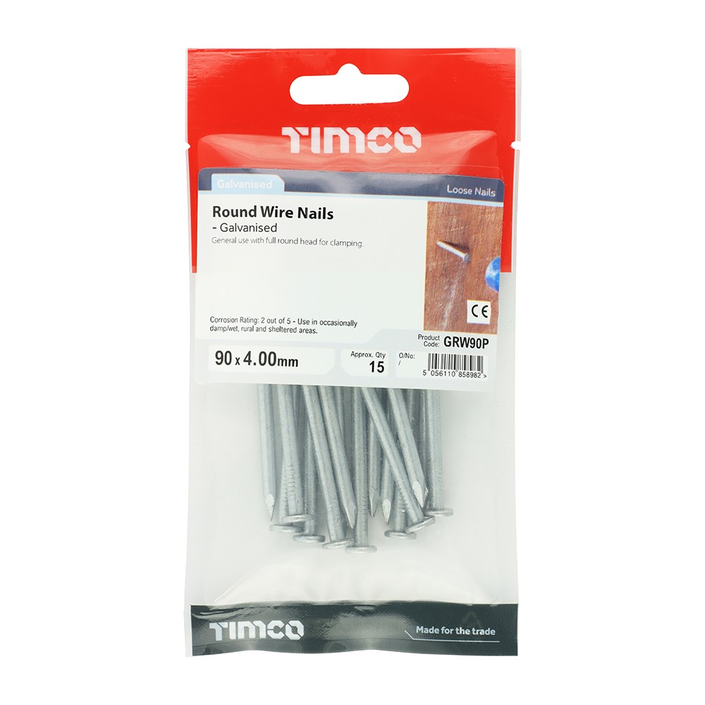 TIMCO Round Wire Nail - Galvanised 90 x 4.00mm (15)