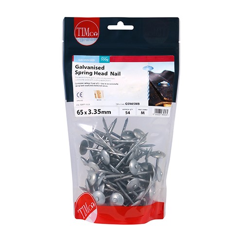 TIMCO Spring Head Nails - Galvanised 65 x 3.35mm (0.5kg)