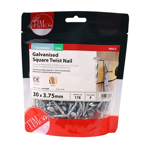 TIMCO Square Twist Nails - Galvanised 30 x 3.75mm (0.5kg)