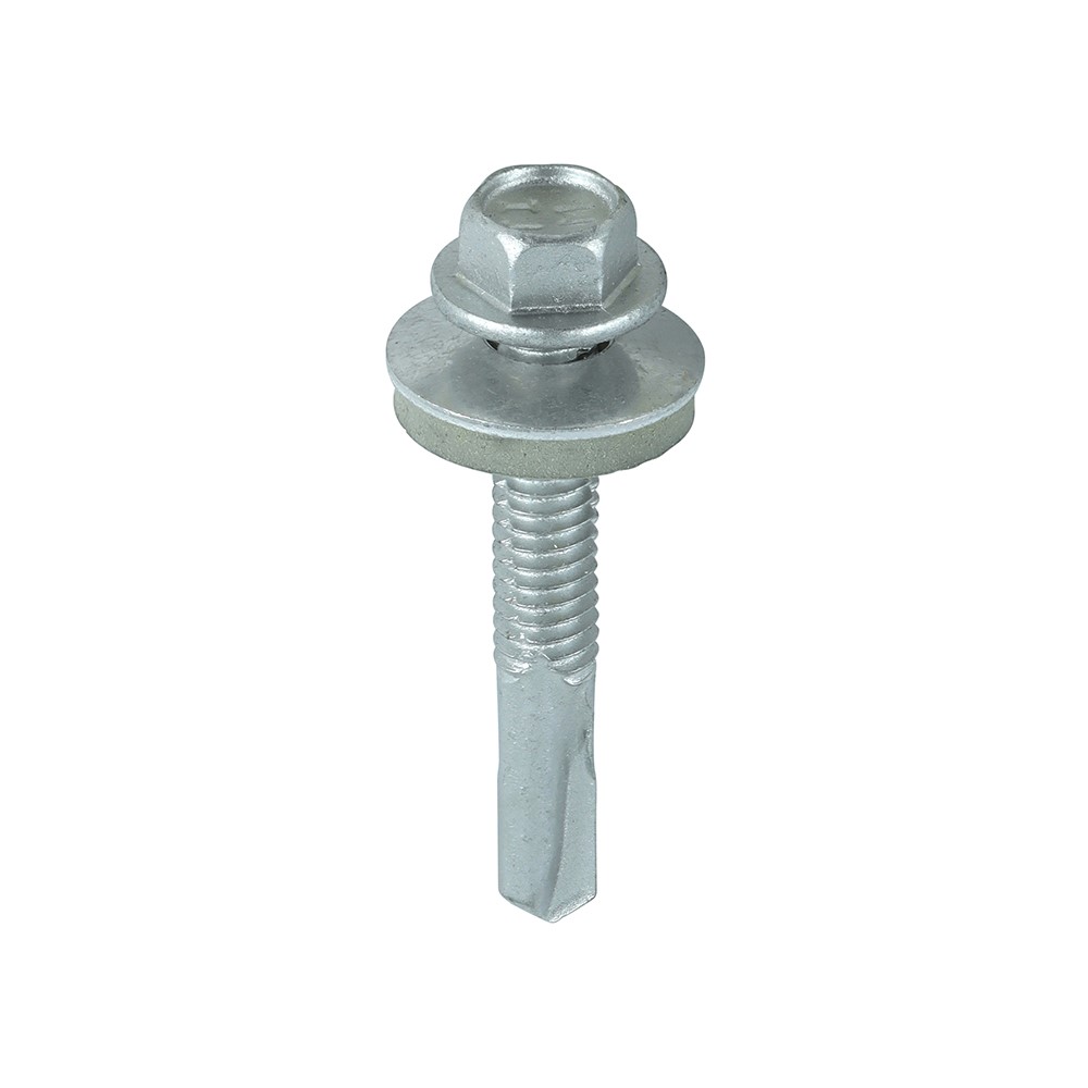 TIMCO Metal Construction Heavy Section Screws - Hex - EPDM Washer - Self-Drilling - Exterior - Silver Organic 5.5 x 38mm (100 Pack)