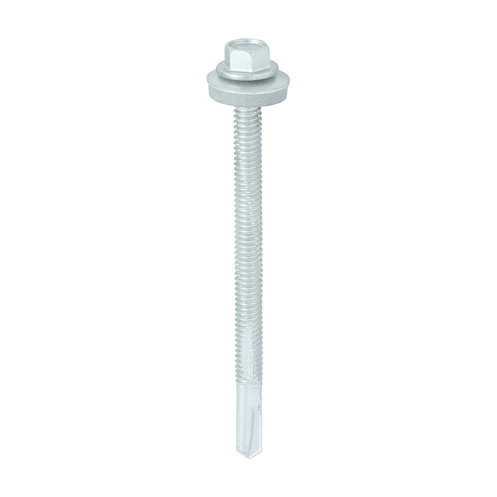 TIMCO Metal Construction Heavy Section Screws - Hex - EPDM Washer - Self-Drilling - Exterior - Silver Organic 5.5 x 80mm (100 Pack)