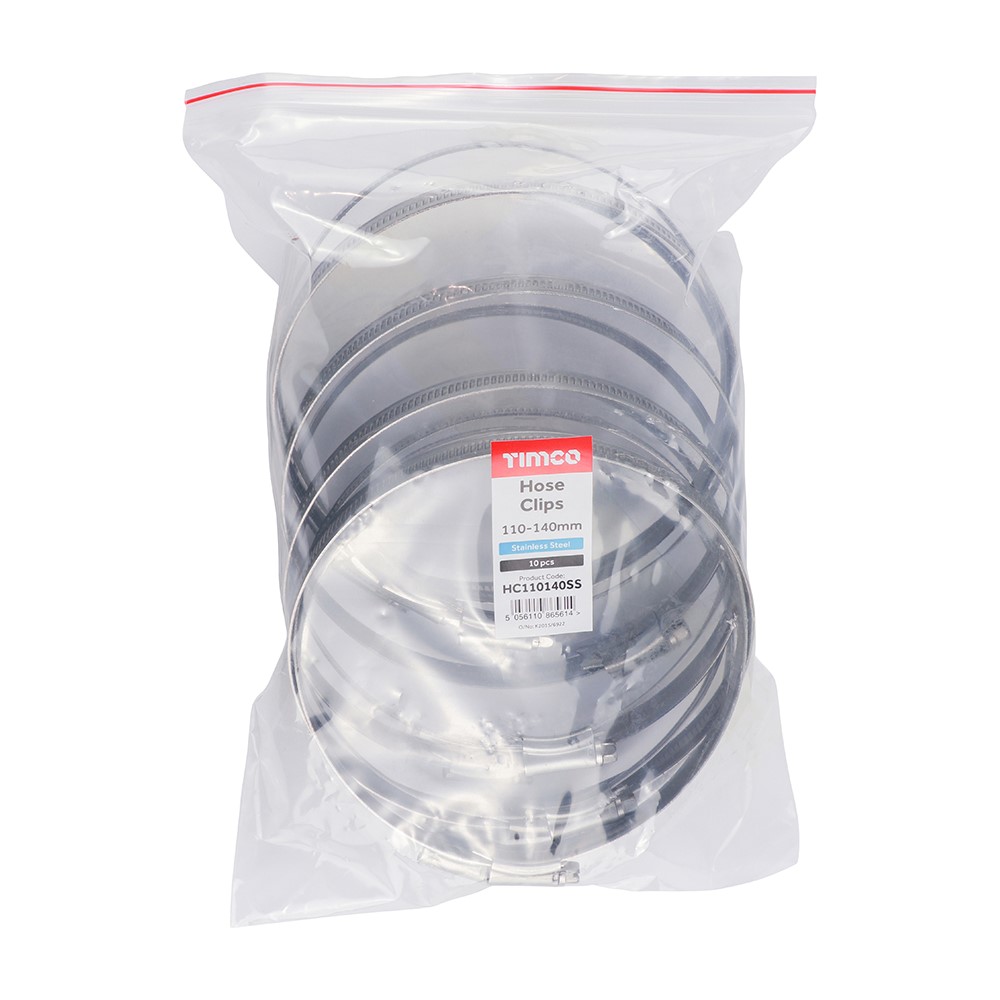 TIMCO Hose Clips - Stainless Steel 110-140mm (10 Bag)