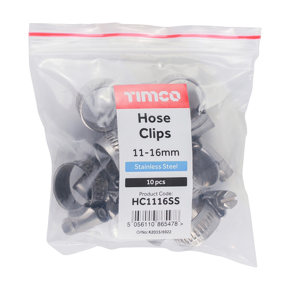 TIMCO Hose Clips - Stainless Steel 11-16mm (10 Bag)