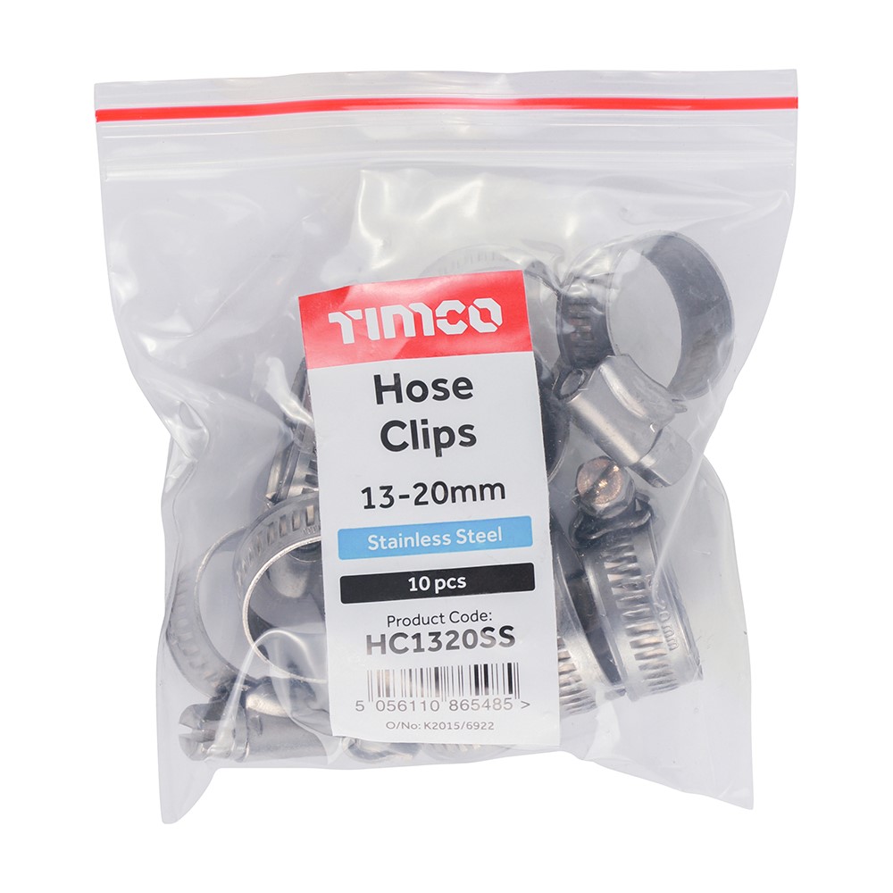 TIMCO Hose Clips - Stainless Steel 13-20mm (10 Bag)