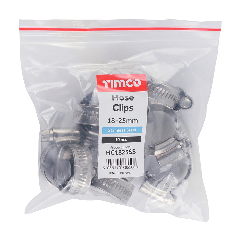 TIMCO Hose Clips - Stainless Steel 18-25mm (10 Bag)