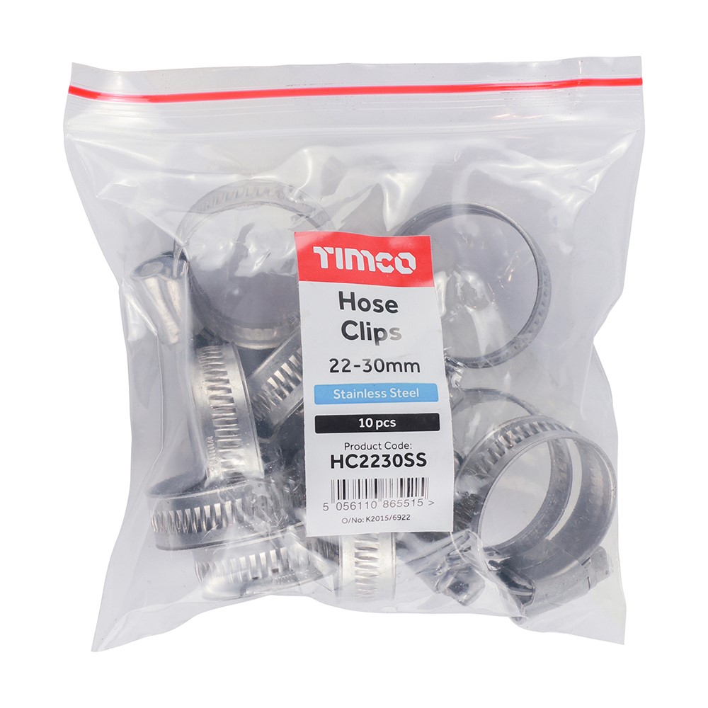 TIMCO Hose Clips - Stainless Steel 22-30mm (10 Bag)