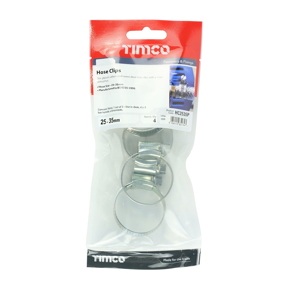 TIMCO Hose Clips - Zinc 25-35mm (4 Pack)