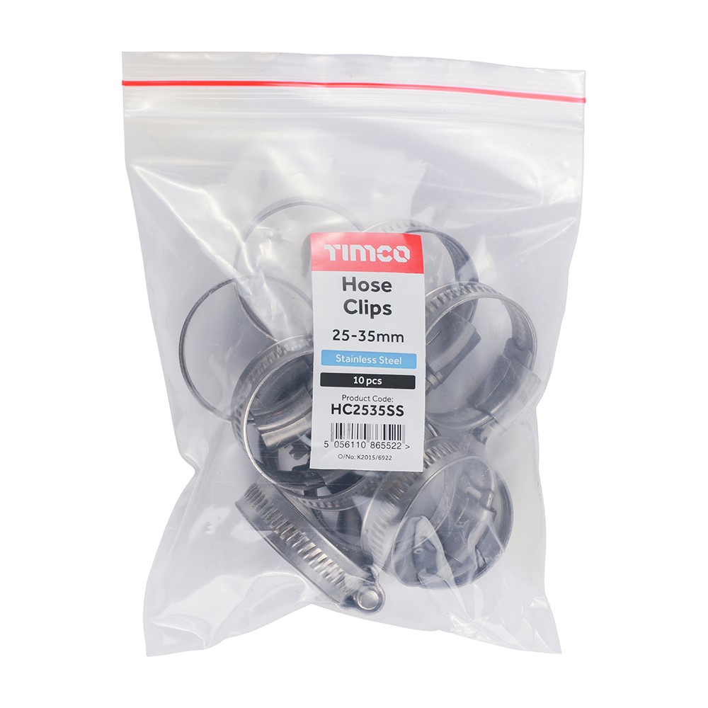 TIMCO Hose Clips - Stainless Steel 25-35mm (10 Bag)