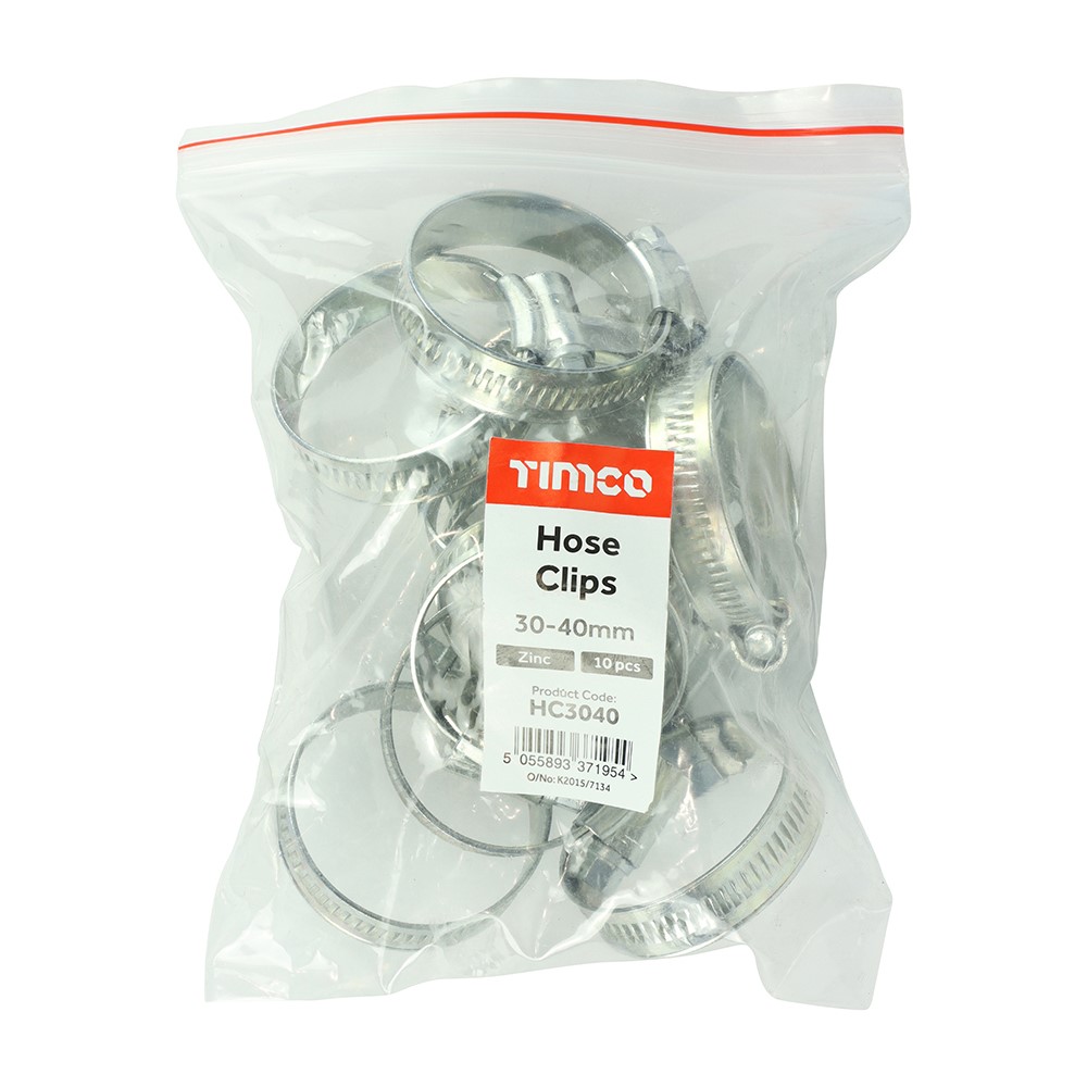 TIMCO Hose Clips - Zinc 30-40mm (10 Bag)