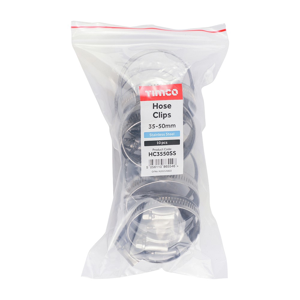 TIMCO Hose Clips - Stainless Steel 35-50mm (10 Bag)
