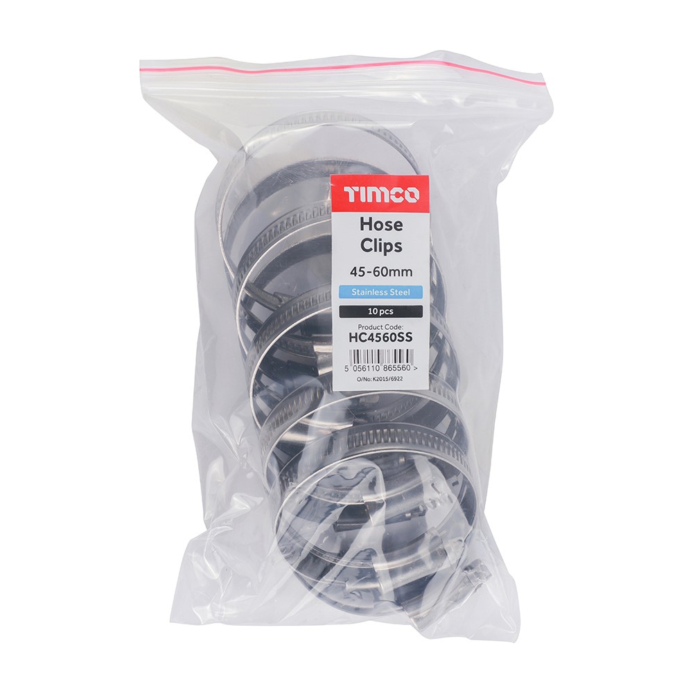 TIMCO Hose Clips - Stainless Steel 45-60mm (10 Bag)
