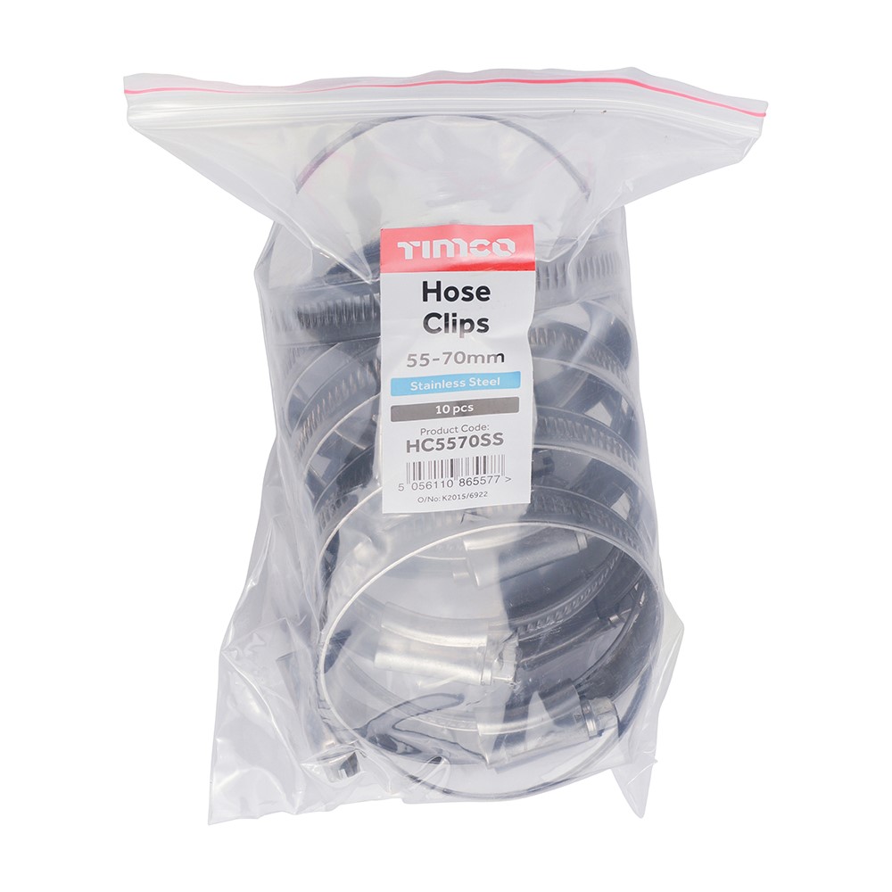 TIMCO Hose Clips - Stainless Steel 55-70mm (10 Bag)