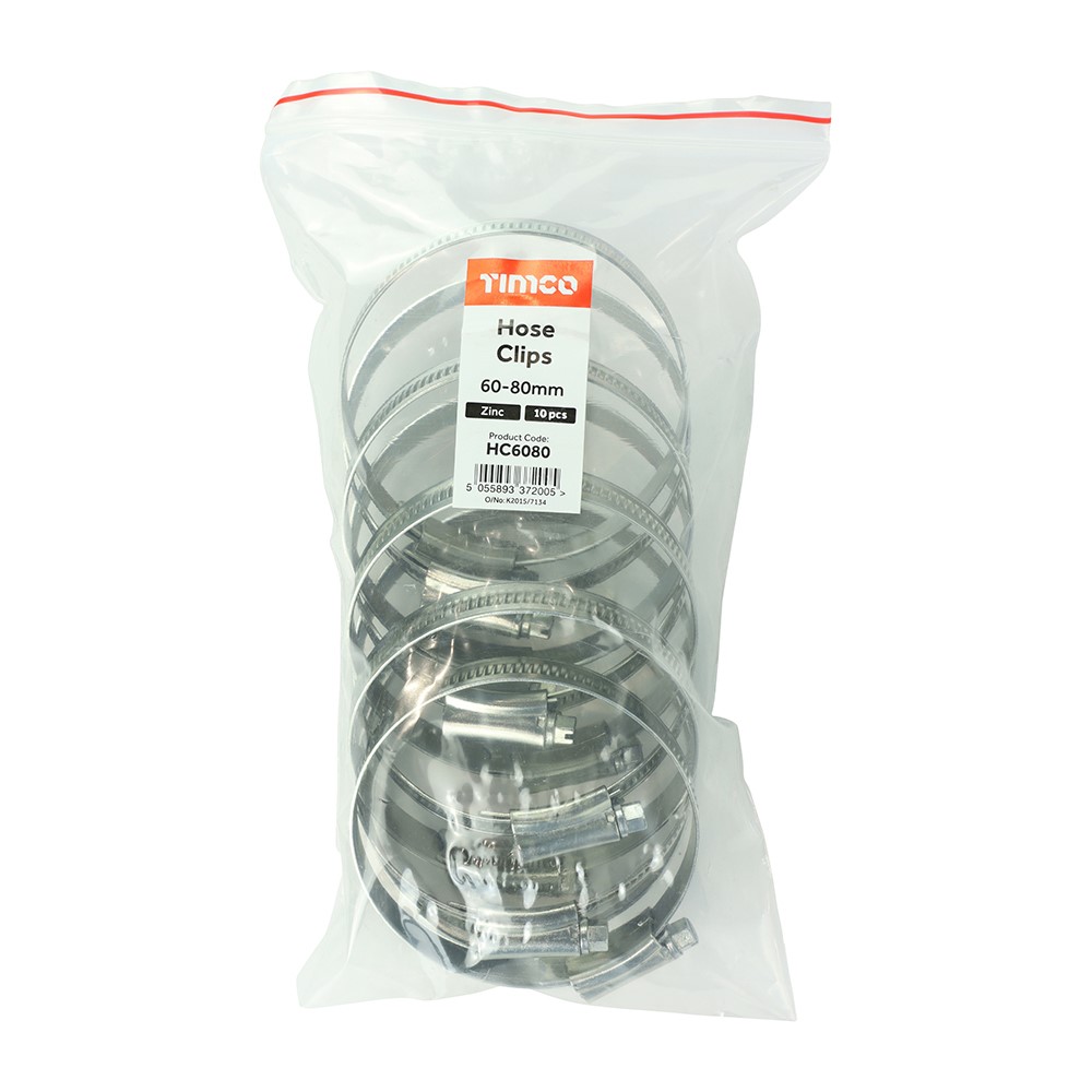 TIMCO Hose Clips - Zinc 60-80mm (10 Bag)