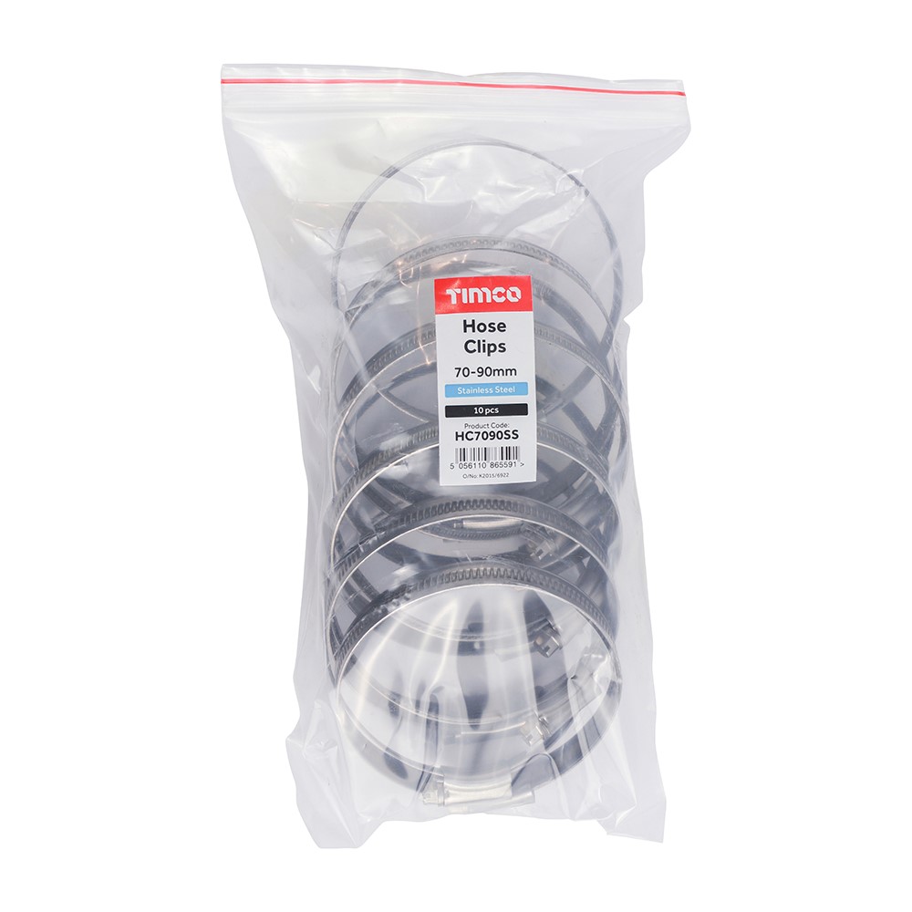 TIMCO Hose Clips - Stainless Steel 70-90mm (10 Bag)